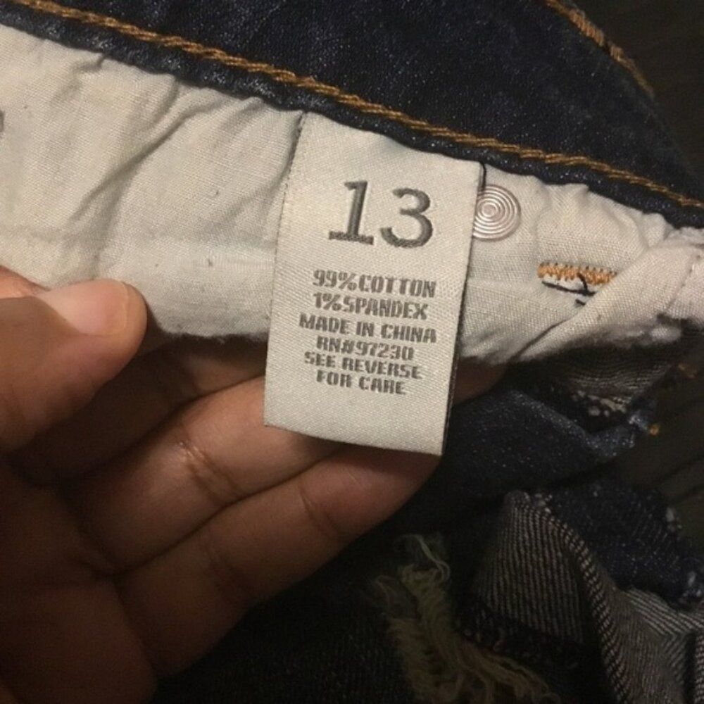 Almost Famous Dark Wash Distressed Destroyed bottom cuff Jean Denim shorts 13 - Picture 9 of 12